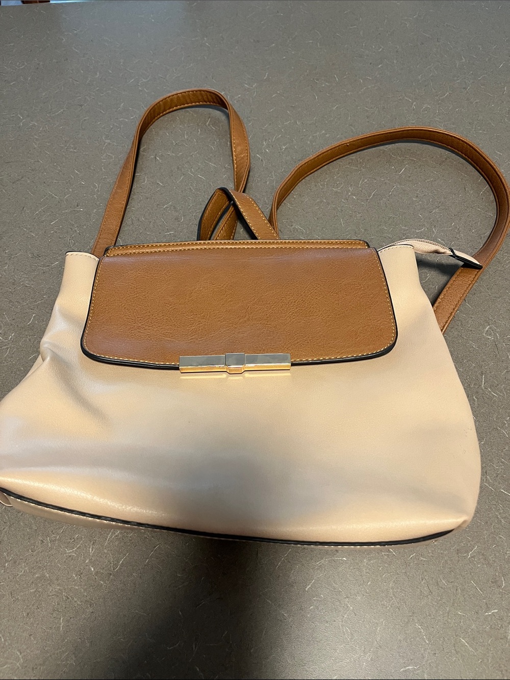 Cream and Tan Two-Tone Crossbody Bag